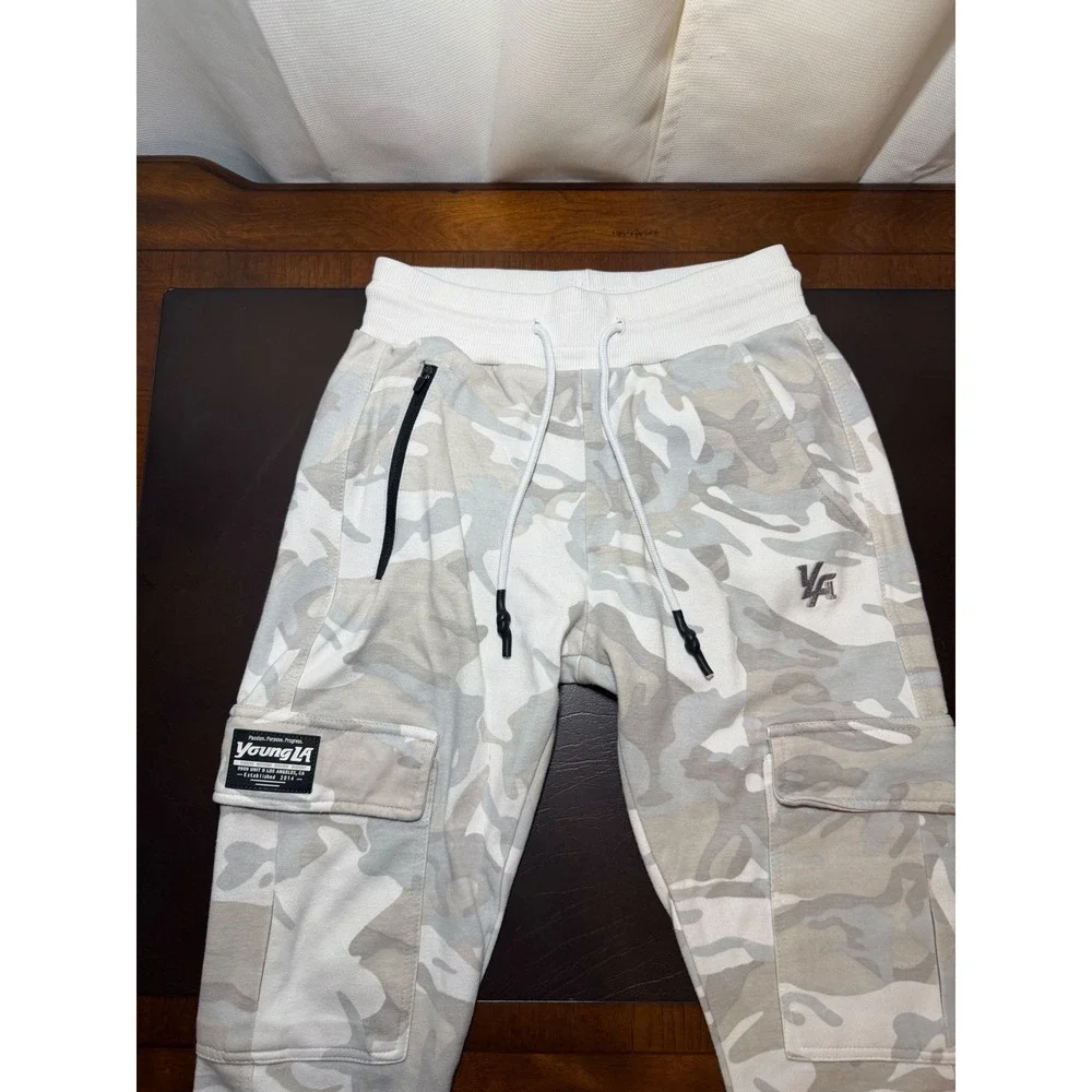YoungLA Cargo Jogger Sweatpants Men's Small White Gray Camo Tactical Athletic